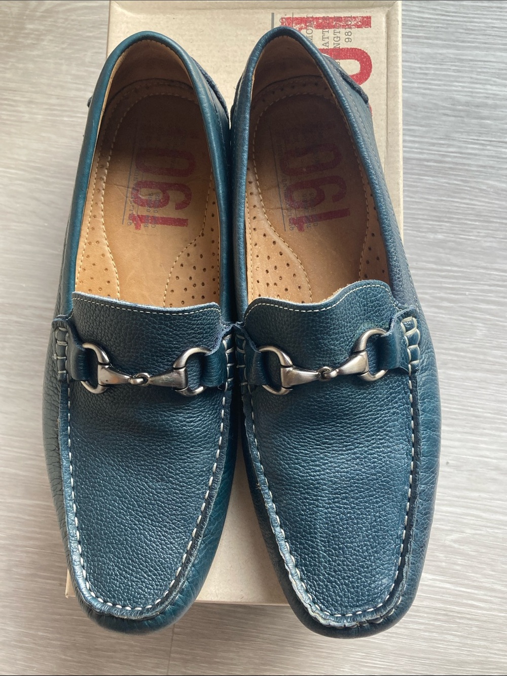 1901 Teal Leather Bit-Detail Slip-On Loafers